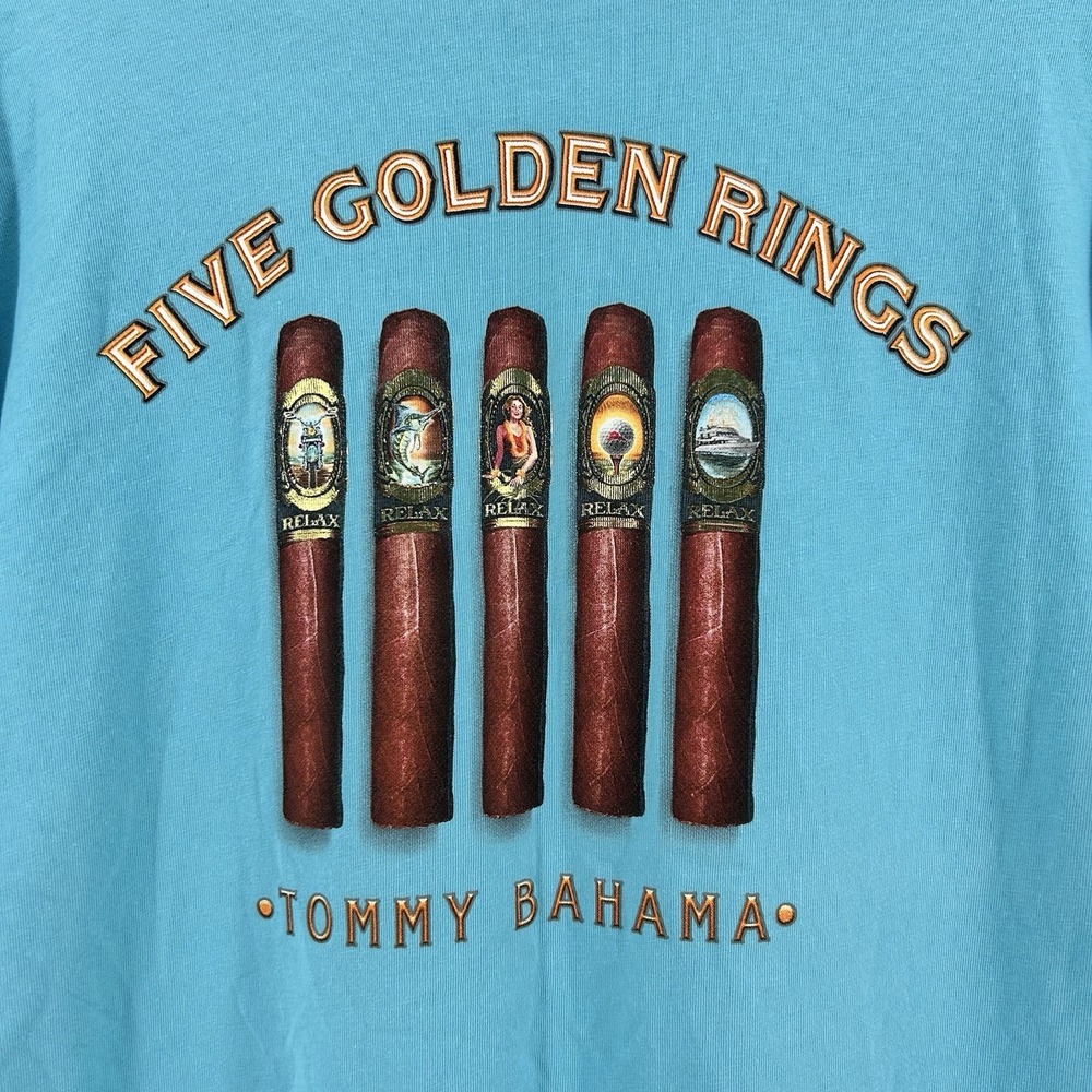 Tommy Bahama Relax Five Golden Rings Cigar T Shirt Mens M Blue Resort Coastal